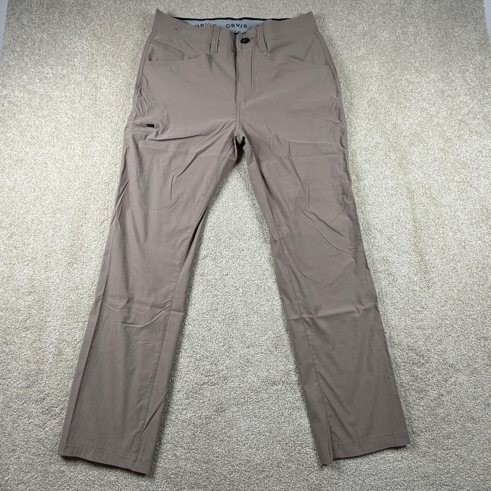 Orvis Mens Tech Pants 32x30 Tan Khaki Water Repellent Stretch Hiking Outdoor